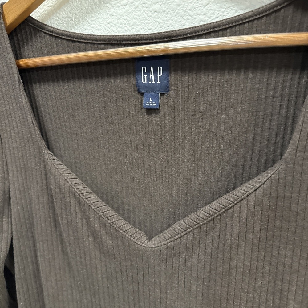 GAP Retro Bombshell Sweetheart Neck Midi Knit Dress Ginger Ribbed Brown Size L - Picture 4 of 7